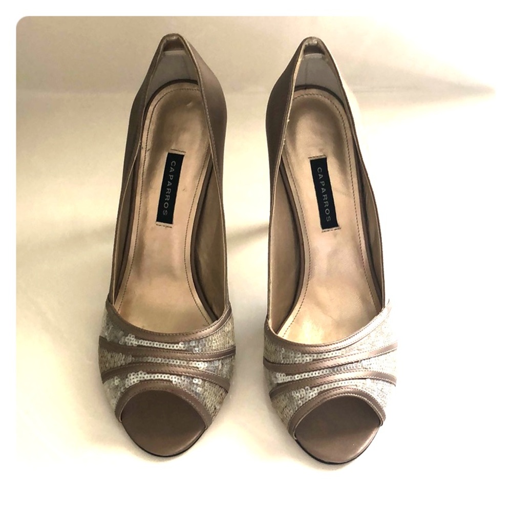 Sequin peel-a-boo nude heel